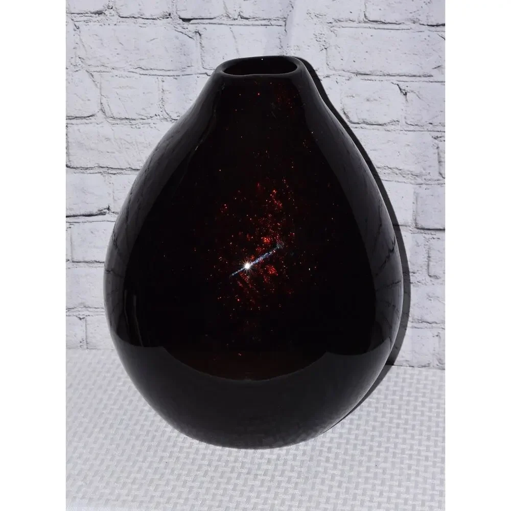 Tony Evans Design Hand Blown Art Glass in Black Marble & Metallic Copper Vessel
